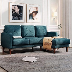 Belffin Convertible Sectional Chrome Legs, Green Sofa